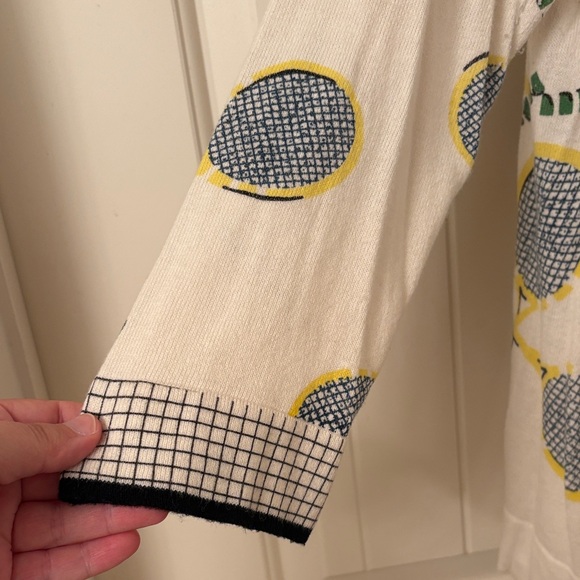 Anthropologie Cream Top with Racket Pattern - Picture 3 of 4